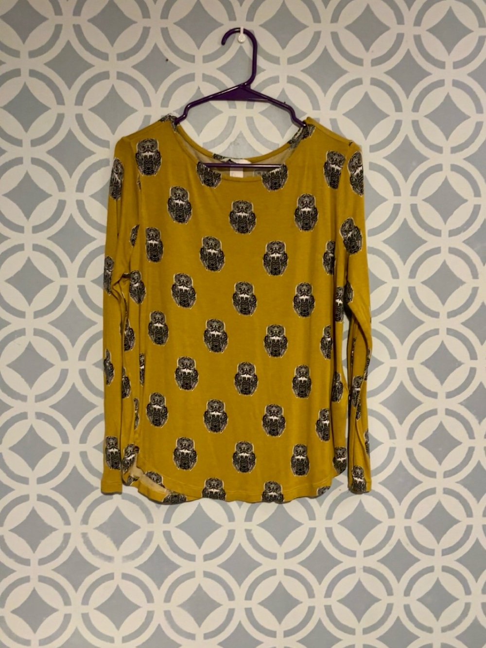 H&M Mustard Long-Sleeve Top with Owl Motif